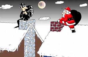 Санта Клаус залезает через трубу